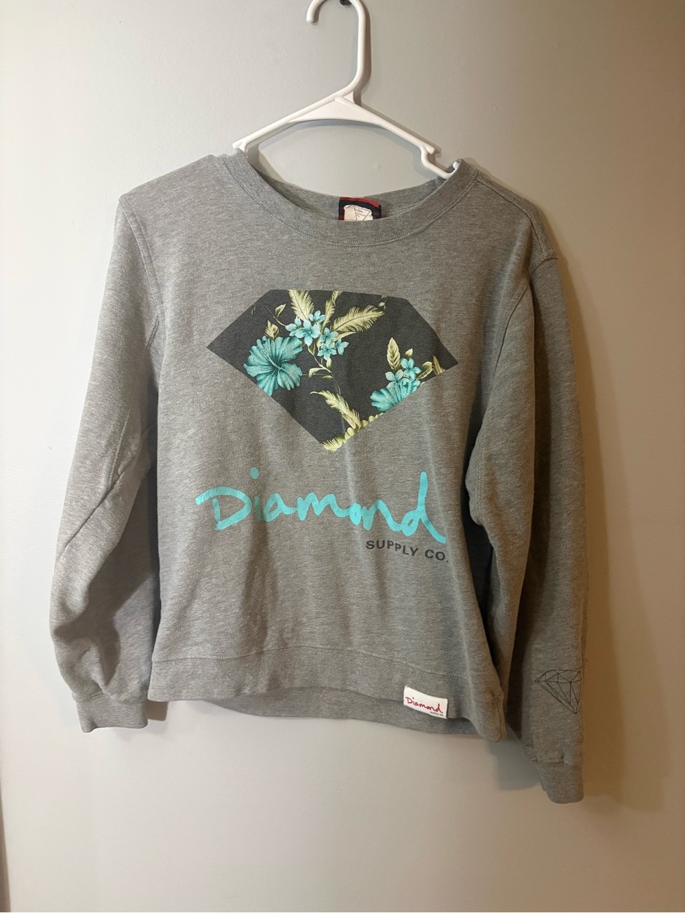 Diamond Supply Co. Heather Gray Crewneck with Teal Floral Print